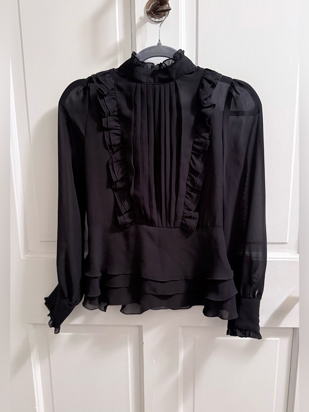 New York Story- Black Ruffle High-Neck Blouse
